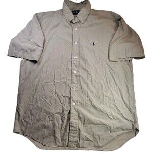 Ralph Lauren Sz L Blake Shirt Mens Khaki Button Down Short Sleeve Cotton Pony